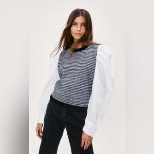 NASTY GAL Poplin Puff Sleeve Sweater